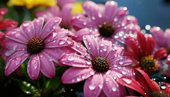 vibrerande färger av natur en våt gerbera daisy i en äng genererad förbi ai foto