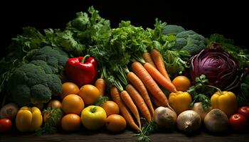 färsk grönsaker på trä- tabell, friska äter, natur frikostighet genererad förbi ai foto