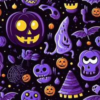 halloween sömlös mönster med pumpor och skallar ai genererad foto