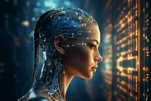 3d tolkning av en kvinna robot eller cyborg med artificiell intelligens ai genererad foto