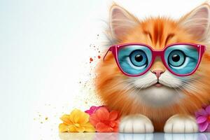 porträtt av en maine Coon katt bär solglasögon med färgrik stänk ai genererad foto