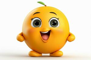 citron- frukt karaktär med Lycklig ansikte och smiley ansikte. 3d illustration ai genererad foto