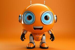 söt orange robot med smiley ansikte - 3d illustration av tecknad serie karaktär ai genererad foto
