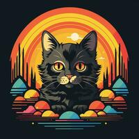 katt huvud med färgrik stänk på svart bakgrund. vektor illustration. ai genererad foto