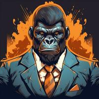 gorilla i en jacka med hörlurar. vektor illustration. ai genererad foto