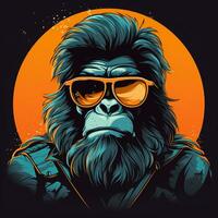 vektor illustration av en gorilla i en kostym, solglasögon och slips. ai genererad foto