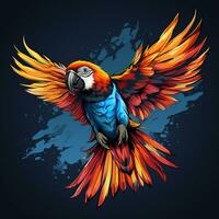 papegoja med blommor. vektor illustration för tatuering eller t skjorta design ai genererad foto