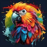 papegoja med blommor. vektor illustration för tatuering eller t skjorta design ai genererad foto