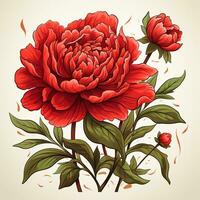 skön röd pion blomma på vit bakgrund. vektor illustration. ai genererad foto