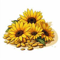 solros frön och kamomill blommor. vektor illustration. ai genererad foto