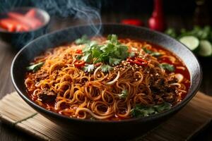 välsmakande kryddad spaghetti tillverkad med generativ ai foto