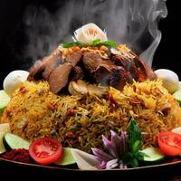 smakrik och frestande basmati biryani förbi generativ ai foto