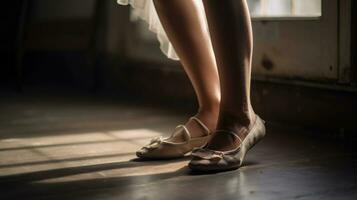 närbild av en ballerinas fötter. generativ ai foto