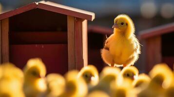 coop med gul kycklingar. generativ ai foto