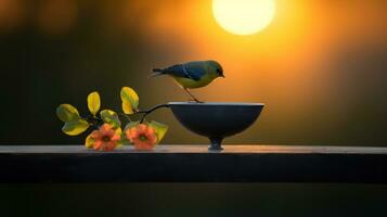 fågel silhouetted mot en miljö Sol.. generativ ai foto
