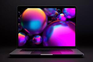 attrapp av skön bärbar dator med Flerfärgad bakgrund, generativ ai illustration foto