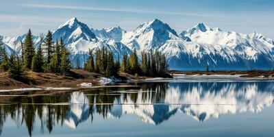 alaska berg räckvidd vildmark natur landskap snöig bergen tapet ai genererad foto