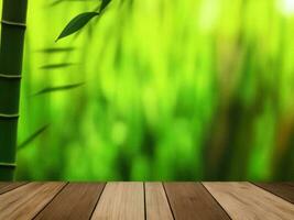 trä- tabell på bambu växt bakgrund ai genererad foto