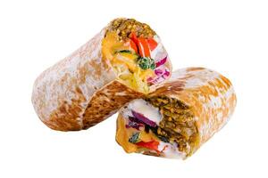 vegetarian halvor av shawarma smörgås rulla foto