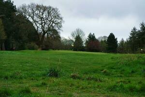 underbar låg vinkel bild av stockwood offentlig parkera och golf klubb. människor är njuter de brittiskt kall väder under skön dag av april 12:e, 2023. luton, England Storbritannien foto