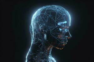 abstrakt lysande polygonal huvud bakgrund med neuroner. artificiell intelligens.ai genererad foto