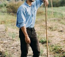 agriculturist utnyttja de kärna data nätverk i de internet från de mobil till bekräfta, testa, och Välj de ny beskära metod. ung jordbrukare och tobak jordbruk foto