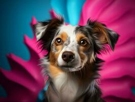 ai genererad söt hund med färgrik bakgrund foto