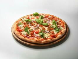 ai genererad decious italiensk pizza snabbmat Foto vit bakgrund