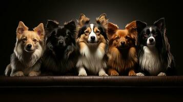 grupp av hundar gräns collie och shetland sheepdog i studio ai generativ foto