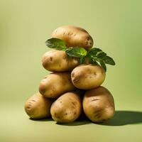potatisar med basilika på en grön bakgrund. 3d tolkning. ai generativ foto