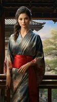 porträtt av skön japansk geisha. generativ ai foto