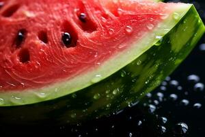 ai generativ bild av saftig skiva vattenmelon med vatten liten droppe foto