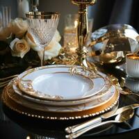 elegant tabell miljö med guld accenter - sofistikerad och chic foto
