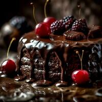 ai generativ utsökt choklad kaka med körsbär foto