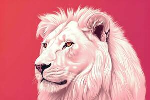 vit lejon rosa bakgrund. generera ai foto