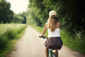 kvinna cyklist cykling. generera ai foto