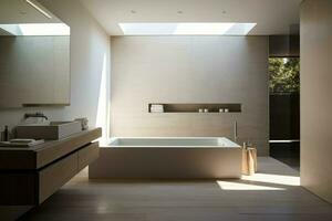 chic samtida minimalistisk badrum ljus. generera ai foto