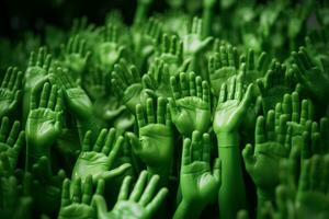 hållbar miljö dag hand protest skog. generera ai foto