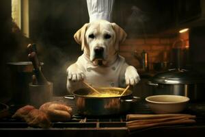 kock hund matlagning. generera ai foto