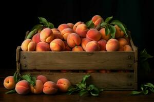 aromatisk spjällåda persikor mörk rum. generera ai foto