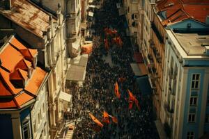 högt stad demonstration. generera ai foto