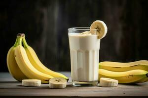 banan smoothie glas milkshake. generera ai foto