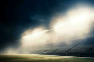 tömma säten rök stadion. generera ai foto