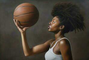 svart kvinna basketboll ung spelare. generera ai foto