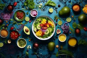fotografera färgrik och utsökt vegetarian maträtter ai generativ foto