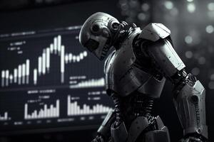 framtida företag 3d teknologi robot och stock Diagram handlare, stock Diagram analys till slå de marknadsföra. generativ ai. foto