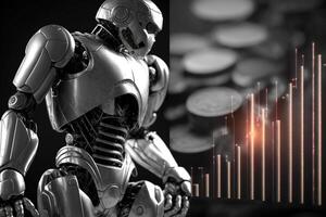 framtida företag 3d teknologi robot och stock Diagram handlare, stock Diagram analys till slå de marknadsföra. generativ ai. foto