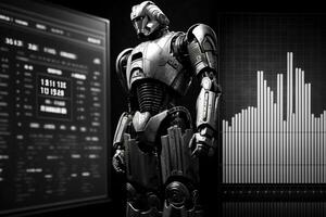 framtida företag 3d teknologi robot och stock Diagram handlare, stock Diagram analys till slå de marknadsföra. generativ ai. foto