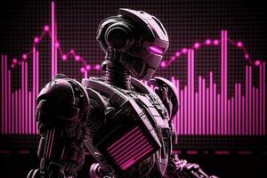 framtida företag 3d teknologi robot och stock Diagram handlare, stock Diagram analys till slå de marknadsföra. generativ ai. foto