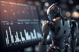 framtida företag 3d teknologi robot och stock Diagram handlare, stock Diagram analys till slå de marknadsföra. generativ ai. foto